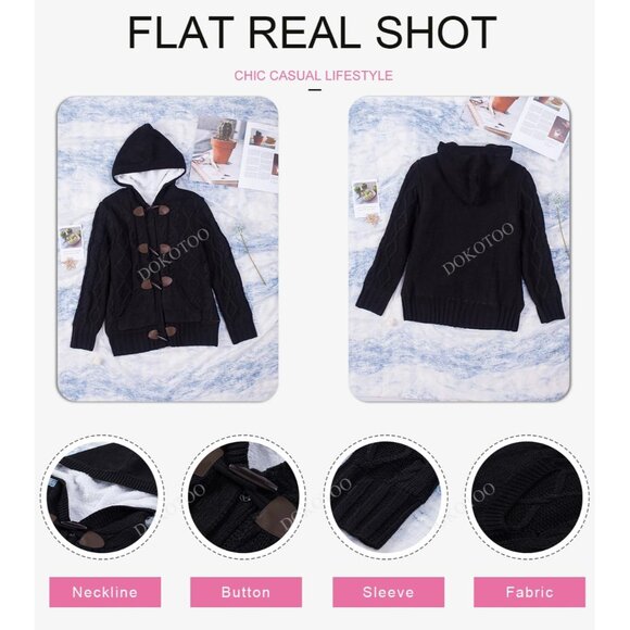 Women's Hooded Cable Knit Cardigans Winter Coat with Pockets Plus Size - Picture 5 of 6